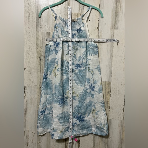 Lungo L’Arno Linen Blue and White Tropical Palm Tree Sleeveless A-Line Dress - Picture 4 of 6